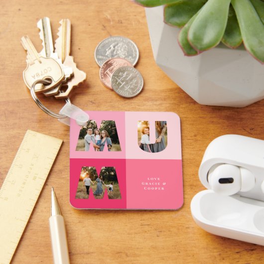 母の日の写真モダン3ガーリー枚（ピンク） キーホルダー (デスク)