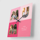 母の日の写真モダン3ガーリー枚(ピンク) スクエア壁時計 (傾斜)