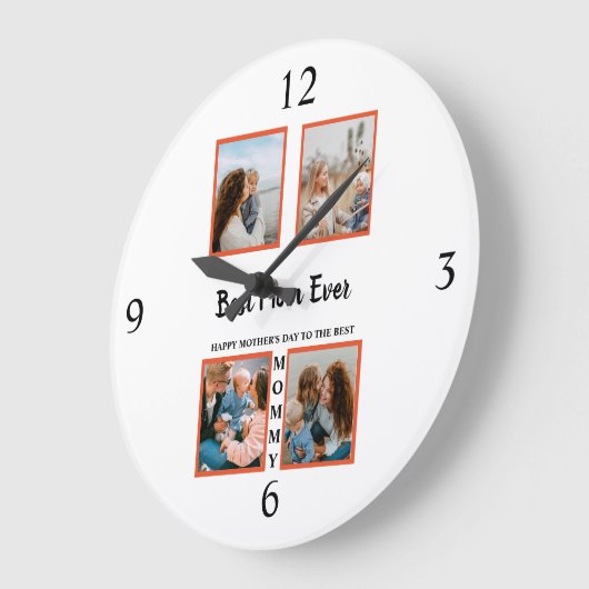母の日の写真表示コラージュ母 ラージ壁時計 (傾斜)