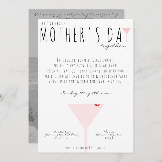 母の日の写真、マルティニモダンカクテルブランチ 招待状 (正面/裏面)