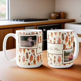 母の日の写真(羽毛の背景) コーヒーマグカップ