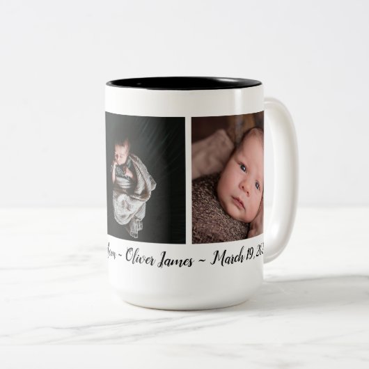 母の日の初めての母のベビー写真 ツートーンマグカップ (正面右)