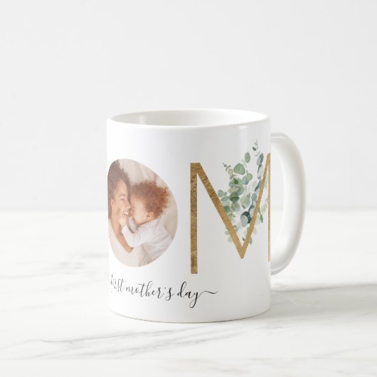 母の日の初日金ゴールド植物文字写真 コーヒーマグカップ (正面右)