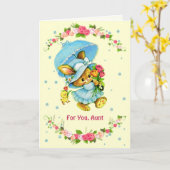 母の日の叔母のために。ヴィンテージバニー カード (黄色い花)