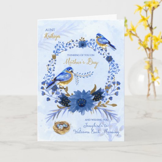 母の日の叔母の名前の水の色ブルーバード カード (黄色い花)