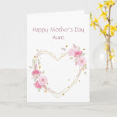 母の日の叔母ピンクの花のハート カード (黄色い花)
