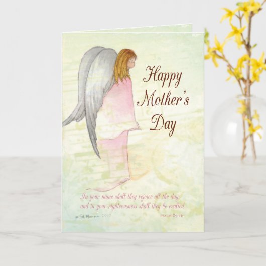 母の日の天使の宗教 カード (黄色い花)