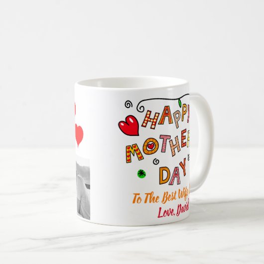 母の日の妻お最高の母さん2枚の写真 コーヒーマグカップ (正面右)