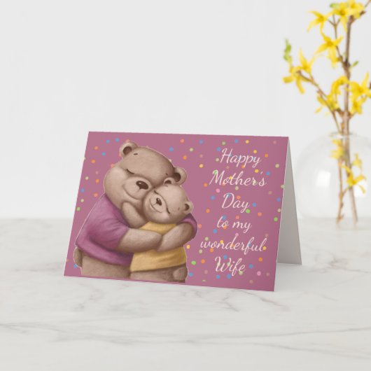 母の日の妻かわいいクマのハグスカード カード (黄色い花)