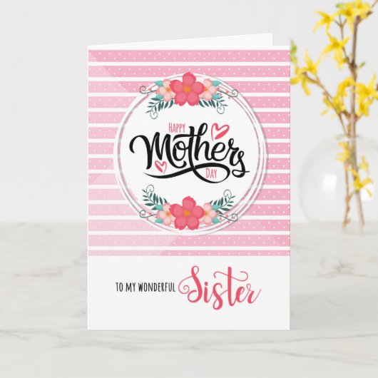 母の日の姉妹のためのピンクの盆栽 カード (黄色い花)