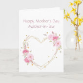 母の日の姑ピンクの花ハート カード (黄色い花)