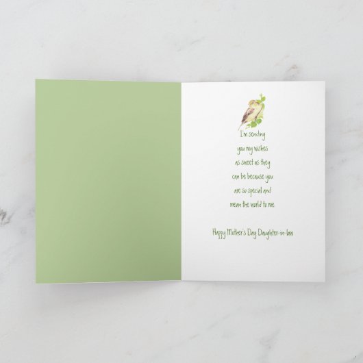 母の日の娘雀の鳥 カード (内部)