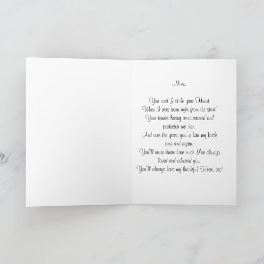 母の日の子の手の紫与えの花 カード (内部)