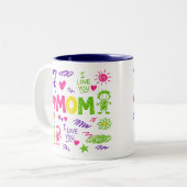 母の日の子供の落書きコーヒーマグ ツートーンマグカップ (正面左)