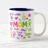 母の日の子供の落書きコーヒーマグ ツートーンマグカップ