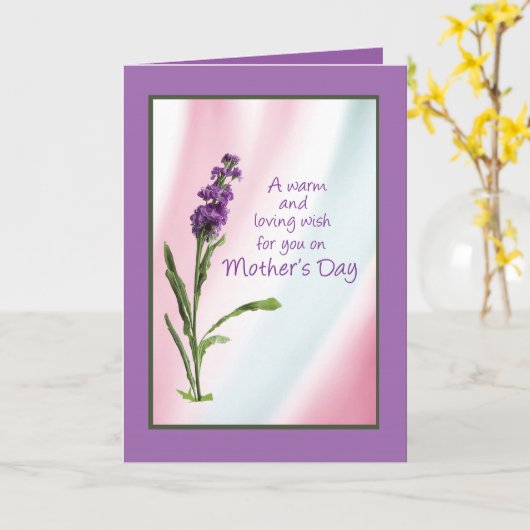 母の日の宗教的な暖かい願い紫の野花 カード (黄色い花)