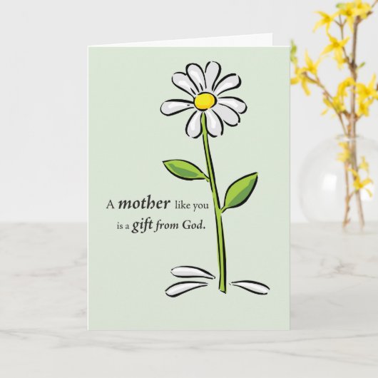 母の日の宗教的な緑のデイジー感謝 カード (黄色い花)