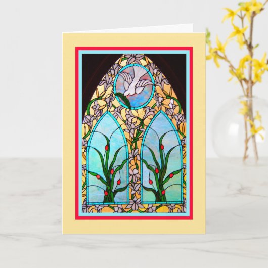 母の日の宗教的カードと教会の窓 カード (黄色い花)
