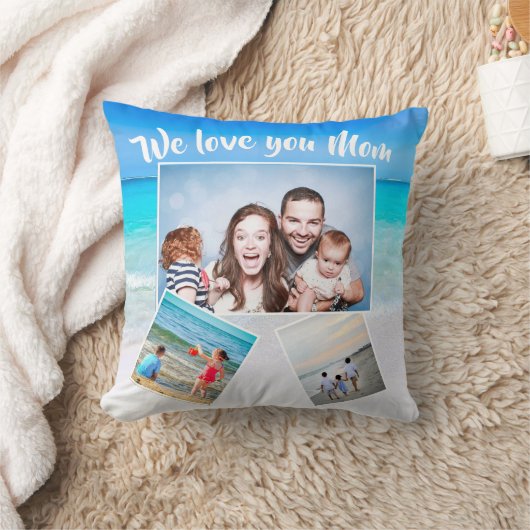 母の日の家族の写真の散乱ビーチテーマ クッション (ブランケット)