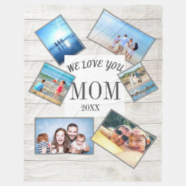 母の日の家族の写真の散乱素朴木材 フリースブランケット