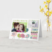 母の日の家族の混沌と愛の鳥と2枚の写真 カード (黄色い花)