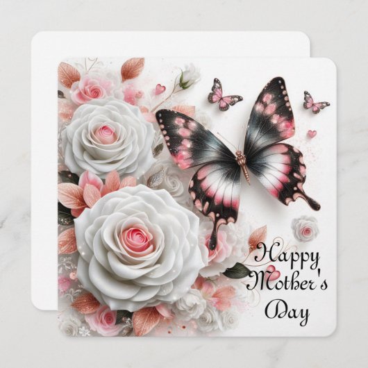 母の日の幸せなバラと蝶 シーズンカード (正面/裏面)