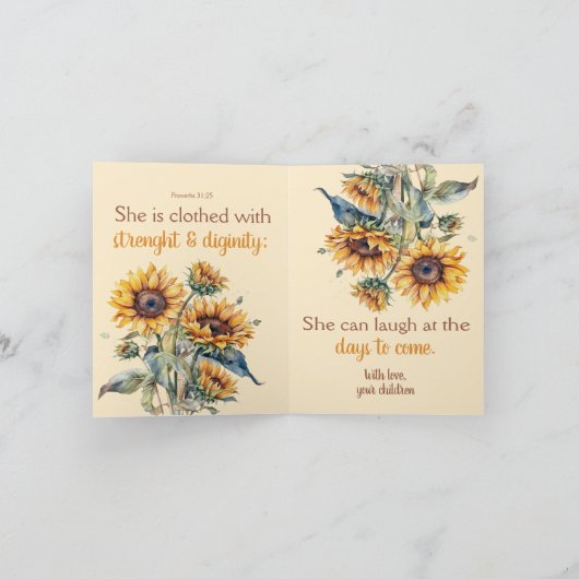 母の日の幸せな名言 箴言31:25 向日葵 カード (内部)