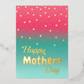 母の日の幸せ – ピンクグラデーションブルー 箔シーズンカード (正面)