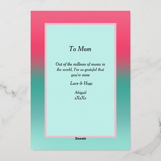 母の日の幸せ – ピンクグラデーションブルー 箔シーズンカード (裏面)