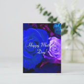 母の日の幸せ ブルー パープル ローズ ポストカード (スタンド正面)