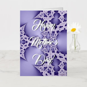 母の日の幸せ、紫色のフラクタル 箔グリーティングカード