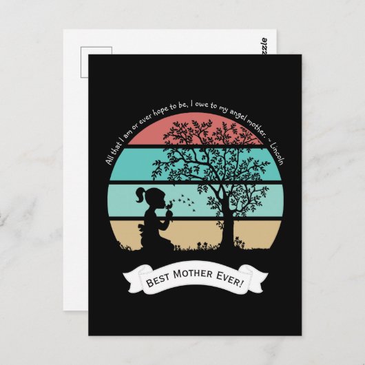 母の日の引用文ツリーエンジェルマザーの下に座る ポストカード (正面/裏面)