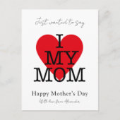 母の日の引用文私は私の母の赤いハート予算を愛する シーズンポストカード (正面)