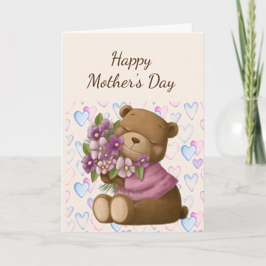 母の日の愛を感謝するクマの花 カード (正面)