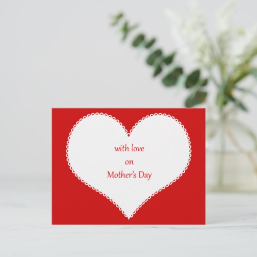母の日の愛を背景にハート赤 ポストカード (スタンド正面)
