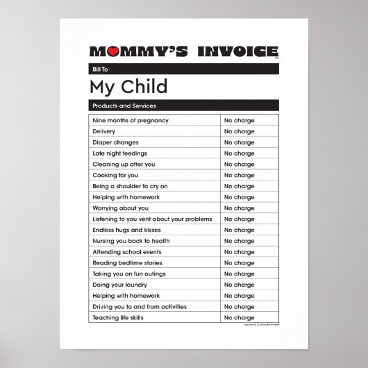 母の日の愛ママの請求書 – ママのためのギフト ポスター (正面)