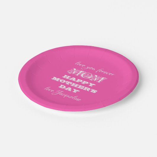 母の日の愛ママパーソナライズされたピかわいらしンク ペーパープレート (アングル)