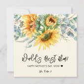 母の日の手作りひまわりユーカリグリーティング カード (正面)