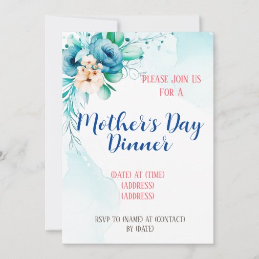 母の日の招待状テンプレート（編集可能） 招待状 (正面)