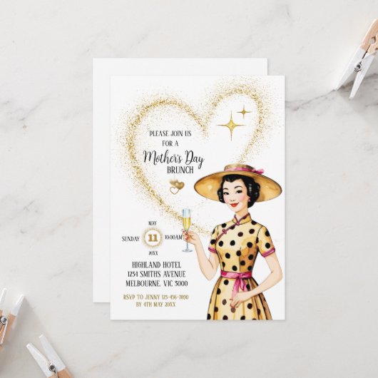 母の日の招待状 – アジアの女性と帽子 招待状 (正面/裏面インサイチュ)
