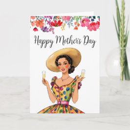 母の日の招待状 – スポッティドレスを持つ女性 サンキューカード