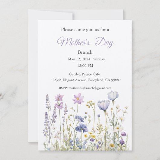 母の日の招待状、母の日のブランチ昼食 招待状 (正面)