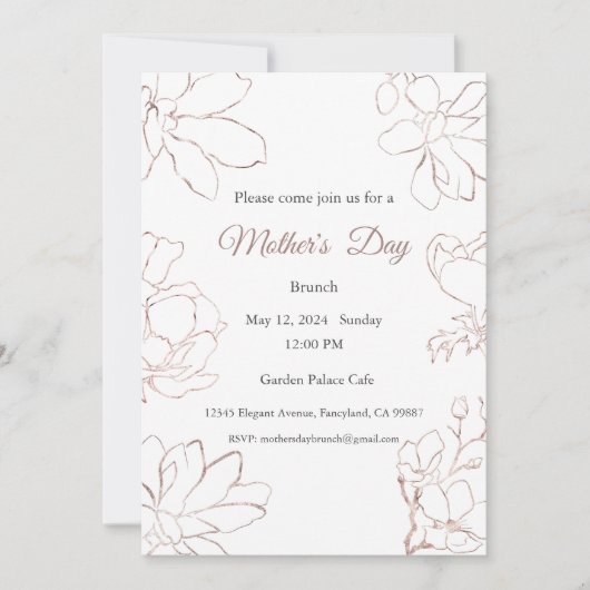 母の日の招待状、母の日のブランチ昼食 招待状 (正面)