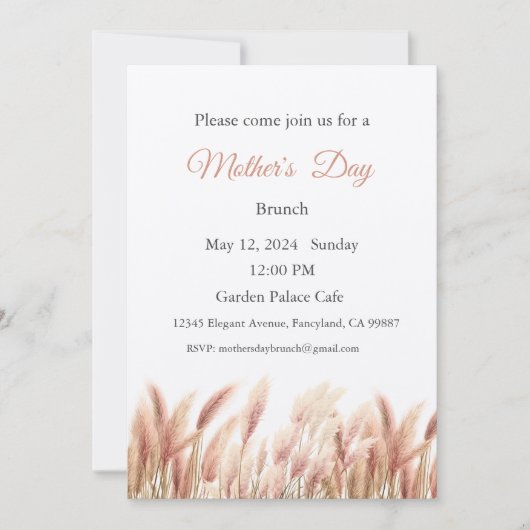 母の日の招待状、母の日のブランチ昼食 招待状 (正面)