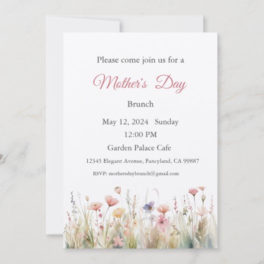 母の日の招待状、母の日のブランチ昼食 招待状 (正面)