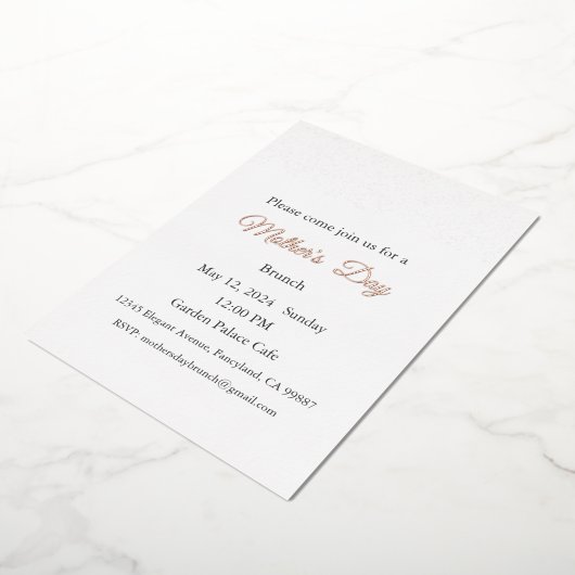 母の日の招待状、母の日のブランチ昼食 箔招待状 (回転した状態)