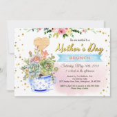 母の日の招待状。水色の多肉性 招待状 (正面)