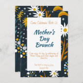 母の日の招待状 – 花とダークブルー (正面/裏面)