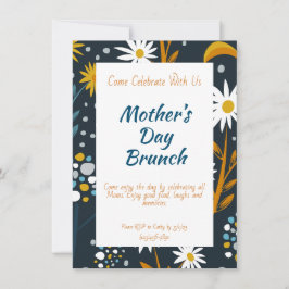 母の日の招待状 – 花とダークブルー