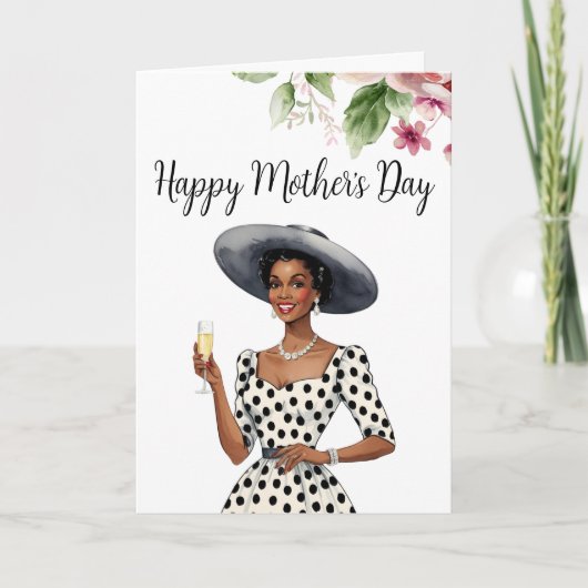 母の日の招待状 – 黒い肌の女性 サンキューカード (正面)